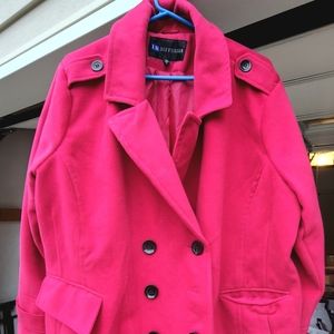 I.B. Diffusion New I.B. Diffusion Women's Faux Wool Blend Peacoat Jacket Pink